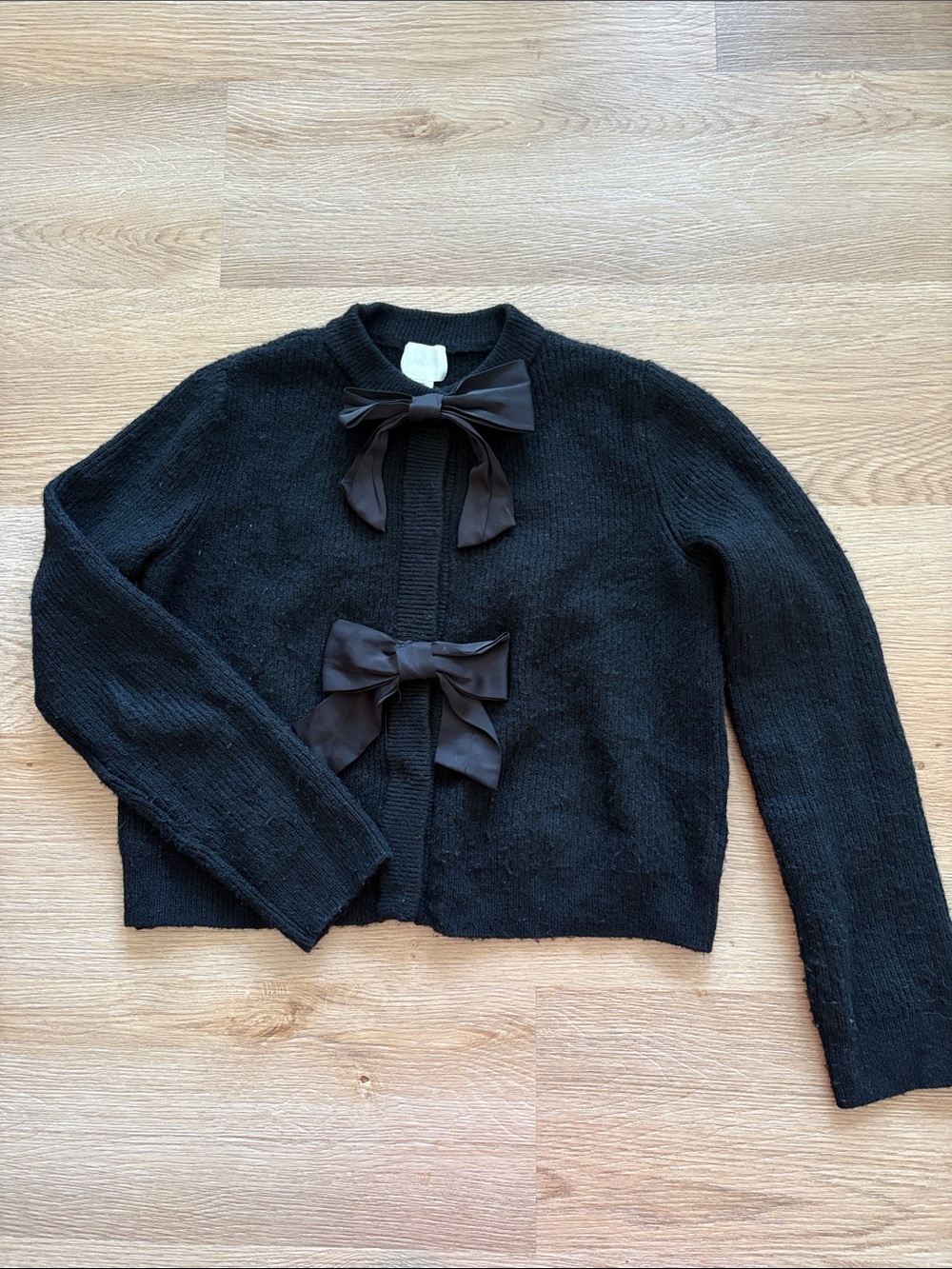 H&M Black Bow-Accent Knit Cardigan
